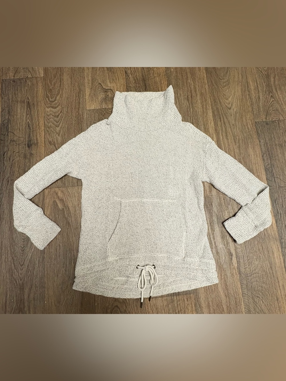 Members mark cream &white textured knit turtleneck sweaterwith drawstring size M